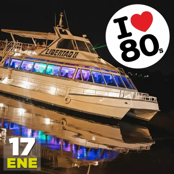 Fiesta en Barco De Pary Ochentosa, música retro, navegando desde Olivos a Puerto Madero con cena